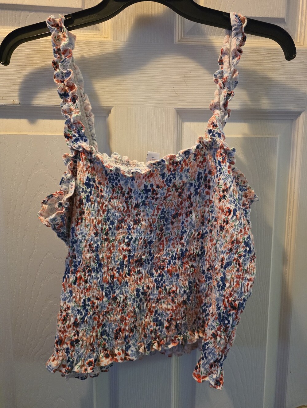 Smocked Floral Ruffle Cami Top - Blue & Coral